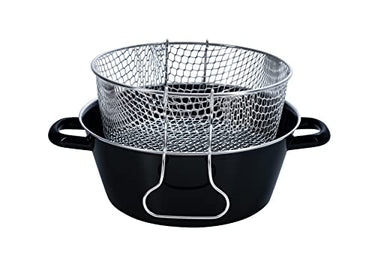 Riess, 0052-022, Pommes-frites Pfanne mit Einsatz 24, CLASSIC - SCHWARZEMAILLE, Durchmesser 24 cm, Höhe 10,5 cm (ohne Einsatz 9,7 cm), Emaille, schwarz, Induktion im Sale